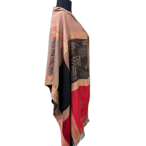 VTG PASHMINA Fringe Artsy Abstract Shawl Wrap Scarf 100% 25”x 72”  fringe - Picture 3 of 7